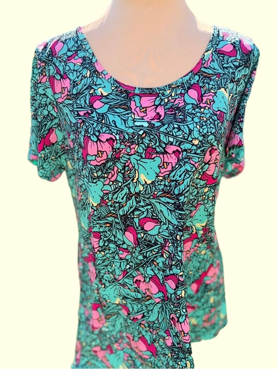 LuLaRoe Tops - LuLaRoe MED. Floral Scoop Neck Short Sleeve Tee Top Shirt women turquoise/pink
